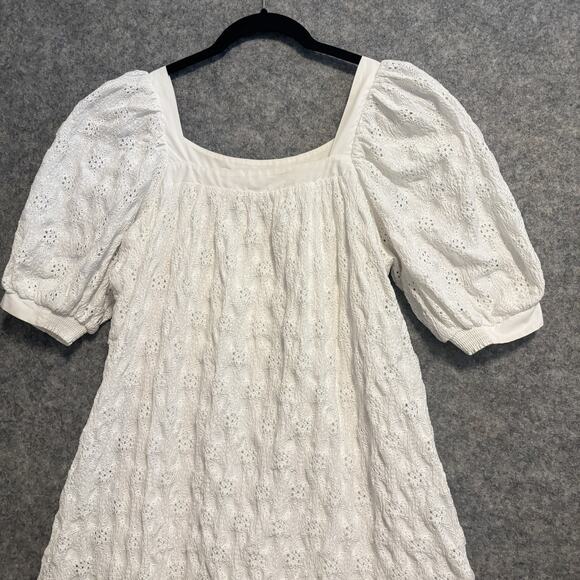 Maeve Anthropologie Dress Womens XS White Puff Sleeve Texture Eyelet Boho Summer - Picture 6 of 12